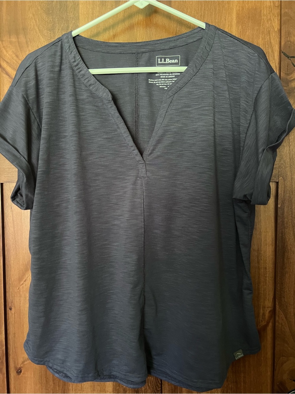 L.L. Bean Women's Charcoal Gray Short Sleeve Split V-Neck Tee